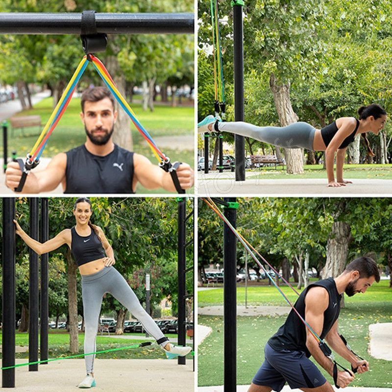 Kit Élastiques Musculation 5 Niveaux - Avec Poignées, Sangles Cheville Et Ancrage Porte Pour Fitness