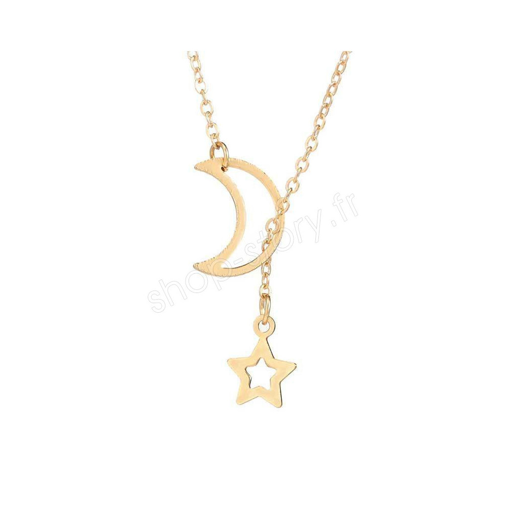 MOON STAR : Collier Sautoir Pendentif Lune et Étoile
