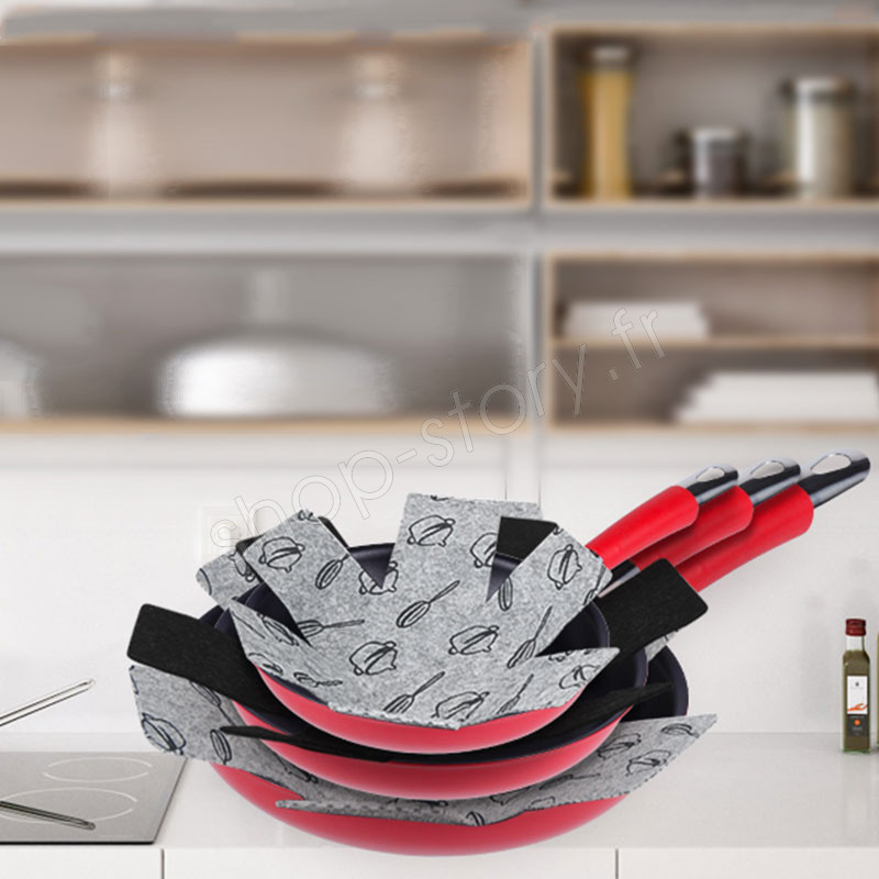 Tampons de protection pour casseroles et poêles, 3 pièces, non tissé,  empêche les rayures, séparer les surfaces des ustensiles de cuisine -  AliExpress