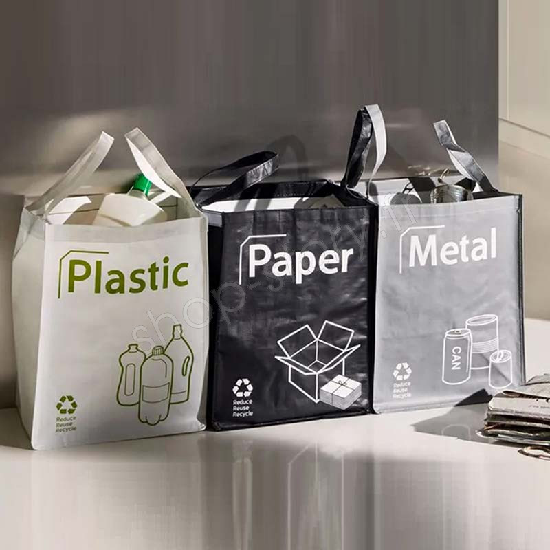 Lot De 3 Sacs De Tri Sélectif 45 L - Bleu, Jaune, Vert - Pour Recyclage Verre, Papier, Plastique - Intérieur/extérieur