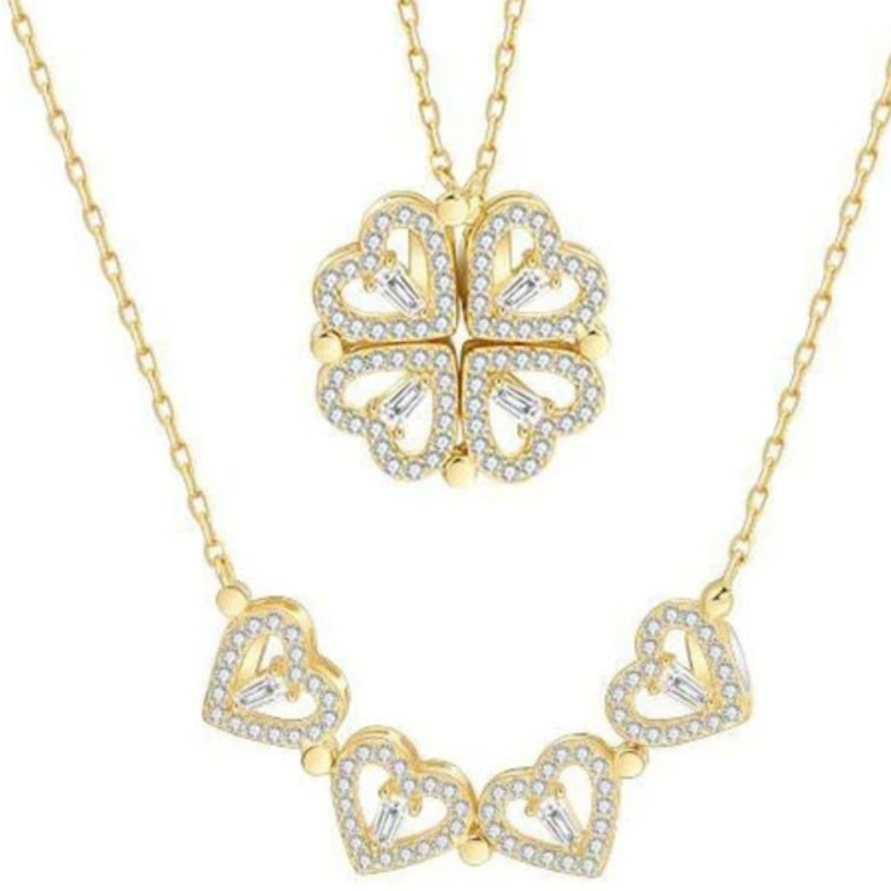 CLOVHEART : Collier Pendentif Trèfle à 4 Feuilles Magnétique en Forme de Cœur