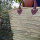 Panier tressé sac cabas de plage en feuilles de palmier naturel avec poignées en cuir