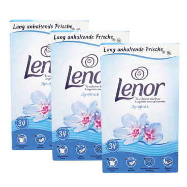 Pack de Lingettes Assouplissantes LENOR Bleu Fraîcheur d'Avril - 102 à 204 lavages