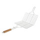 Double Grille Barbecue Rectangle 34x22 cm en Acier Chromé avec Manche en Bois