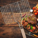 Double Grille Barbecue Rectangle 34x22 cm en Acier Chromé avec Manche en Bois