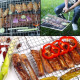 Double Grille Barbecue Rectangle 34x22 cm en Acier Chromé avec Manche en Bois