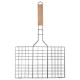 Double Grille Barbecue Rectangle 34x22 cm en Acier Chromé avec Manche en Bois