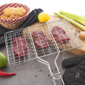 Double Grille Barbecue Rectangle 34x22 cm en Acier Chromé avec Manche en Bois