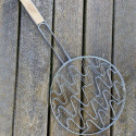 Double Grille Barbecue Ronde 30 cm en Acier Chromé avec Manche en Bois