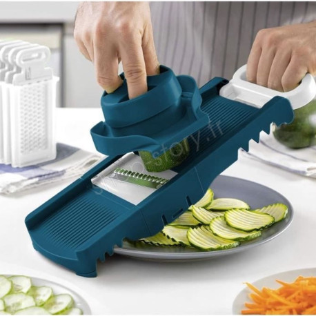 Mandoline Arthur Martin Pliable 6 en 1 en Inox avec Lames Interchangeables pour Râper et Couper les Aliments