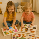 Pack De 4 Puzzles En Bois Jouet Éducatif Et Montessori Enfants Animaux, Zoo, Marin Et Dinosaures - Dès 2 Ans