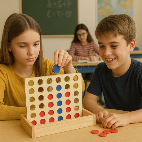 Jeu 4 En Ligne en Bois Pour Enfants et Adultes Dès 6 Ans Jeu De Société Stratégique Ludique Et Éducatif Facile À Transporter