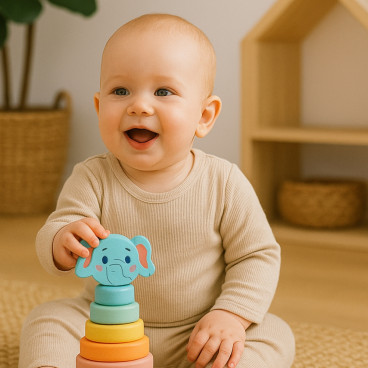 Tour À Empiler En Bois Pour Bébé Jouet Montessori et d'Eveil pour Motricité Fine Avec Modèle Animal Aléatoire - Dès 1 an