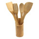 Lot d'Ustensiles de Cuisine en Bambou avec Pot