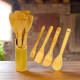 Lot d'Ustensiles de Cuisine en Bambou avec Pot