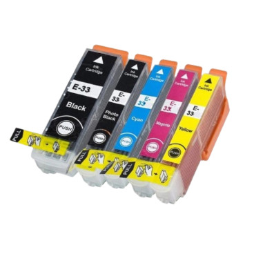 Pack de Cartouches Encre Compatibles Epson T3357 33XL Couleur Noir Cyan Magenta Jaune