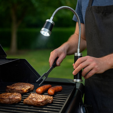 Lampe LED Barbecue avec Base Aimantée Tête Inclinable 360 Degrés Col Flexible 9 LEDs Blanches Pour Grill Camping Extérieur