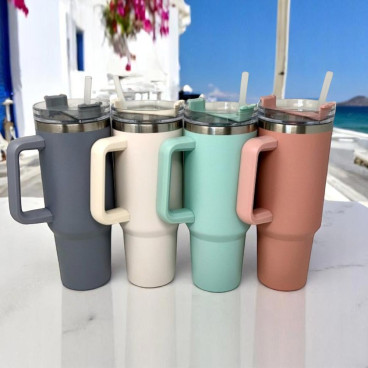 Mug Thermique Inox 1200ml avec Paille et Couvercle Étanche
