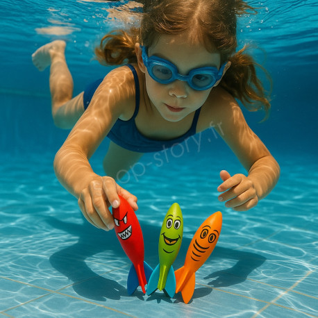 Set de 4 Torpilles Aquatiques Multicolore de Plongée Idéal pour la Piscine et Apprentissage Sous l'Eau