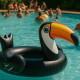 Bouée Gonflable Géante Forme Toucan 128 cm Mulitcolore avec Poignées pour Enfants et Adultes Piscine ou Plage