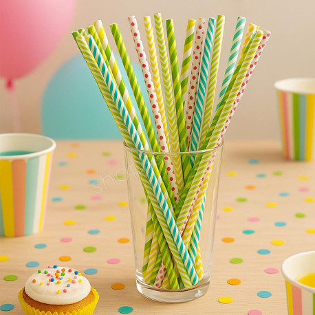 Pailles en papier rayées multicolores – Lot de 50 – 20 cm – Fête, anniversaire, cocktail