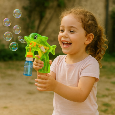 Pistolet à Bulles Dauphin en Plastique avec 2 Recharges Idéal pour Enfants Jeu d'Extérieur Bubble Gun