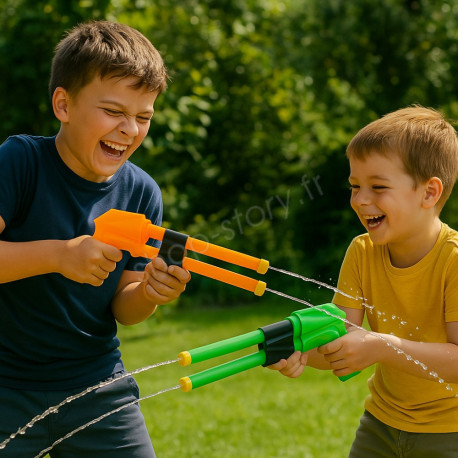 Pistolet à Eau Enfant Double Tube Longueur 42 cm Couleur Aléatoire pour Jeux de Plein Air et Batailles Aquatiques