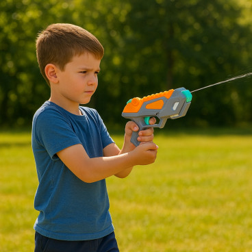 Pistolet à Eau Enfant Modèle Galactique Longueur 22 cm Gris Orange et Vert pour Jeux de Plein Air et Batailles Aquatiques