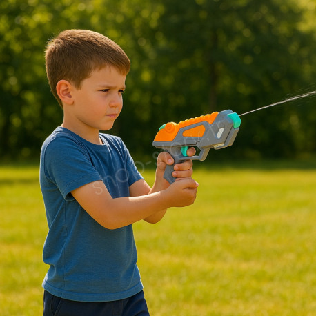 Pistolet à Eau Enfant Modèle Galactique Longueur 22 cm Gris Orange et Vert pour Jeux de Plein Air et Batailles Aquatiques