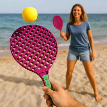 Set de Tennis de Plage 2 Raquettes en Plastique 50 cm avec 2 Balles en Mousse et Housse de Transport - Couleur Aléatoire