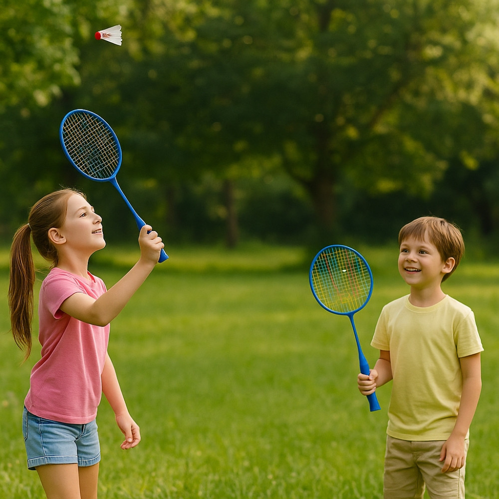Set Badminton Enfants TBEST | 2 Raquettes + Volants, Couleurs Néon – Pour 5-12 Ans, Coordination, Plein Air