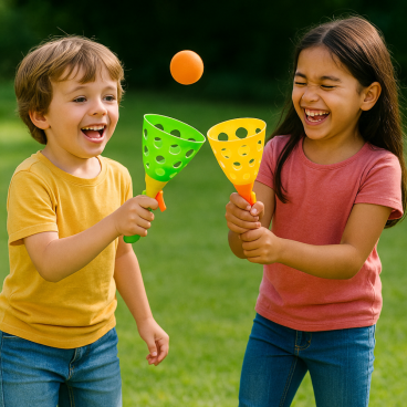 Pack de 4 Cornets Lance Balles 19cm Jeu d'Adresse pour Enfant avec 6 Balles Incluses Couleur Aléatoire
