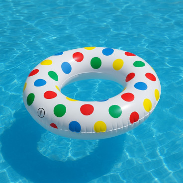 Bouée Gonflable Géante Ronde à Pois 91cm Mulitcolore pour Enfants et Adultes Piscine ou Plage