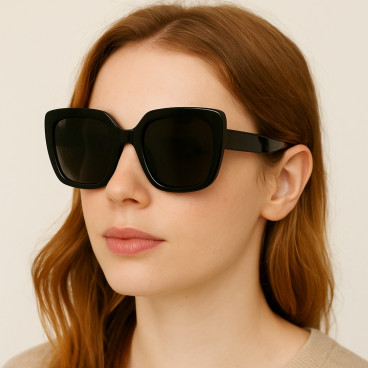 Lunettes de Soleil Femme Noires Square Marque Bois d'Orange Protection Indice 3 Élégante et Tendance