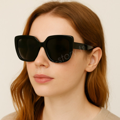 Lunettes de Soleil Femme Noires Square Marque Bois d'Orange Protection Indice 3 Élégante et Tendance