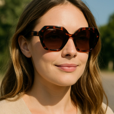 Lunettes de Soleil Femme Écailles Hexagonale Marque Bois d'Orange Protection Indice 3 Élégante et Tendance