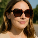 Lunettes de Soleil Femme Écailles Hexagonale Marque Bois d'Orange Protection Indice 3 Élégante et Tendance