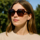 Lunettes de Soleil Femme Écailles Hexagonale Marque Bois d'Orange Protection Indice 3 Élégante et Tendance