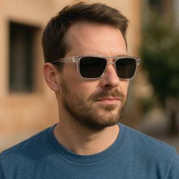 Lunettes de Soleil Homme Rectangle Double Pont Transparente Marque Sebastien Loeb Racing Protection Indice 3 Moderne et Confort