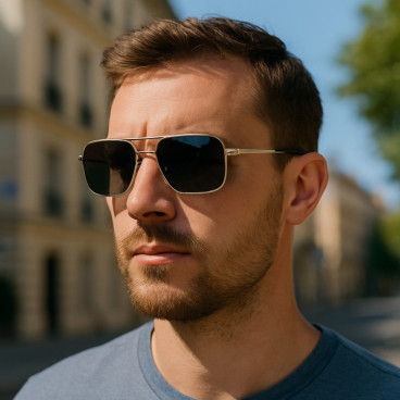 Lunettes de Soleil Homme Rectangle Double Pont Argent Marque Sebastien Loeb Racing Protection Indice 3 avec Branche Flex