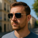 Lunettes de Soleil Homme Rectangle Double Pont Argent Marque Sebastien Loeb Racing Protection Indice 3 avec Branche Flex