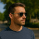 Lunettes de Soleil Homme Rectangle Double Pont Argent Marque Sebastien Loeb Racing Protection Indice 3 avec Branche Flex