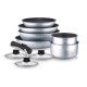 Batterie de Cuisine Arthur Martin 10 Pièces en Aluminium Tous Feux avec Ustensiles et Poignée Amovible - Argent