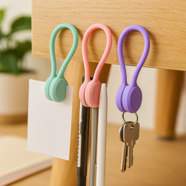 Lot de 3 Attaches de Câble Magnétiques en Silicone Réutilisables pour Bureau et Maison