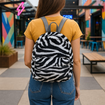 Sac à Dos Peluche Zèbre 42x32cm Noir et Blanc Pour Enfant ou Adulte Original Doux et Léger