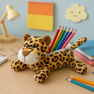 Trousse Panthère en Peluche 25 cm Fermeture Zippée Souple Idéale École Enfant ou Bureau