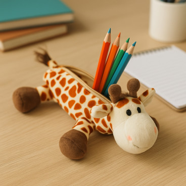 Trousse Girafe en Peluche 25 cm Fermeture Zippée Souple Idéale École Enfant ou Bureau