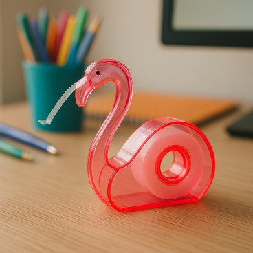 Dévidoir à Main Flamand Rose 10 cm pour Ruban Adhésif avec 1 Rouleau Couleur Aléatoire et Format Compact