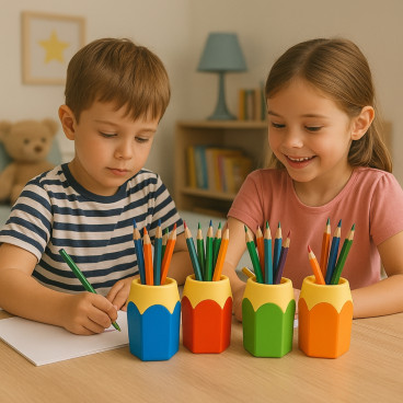 Lot de 4 Pots à Crayons en Forme de Crayon 10 cm Plastique Coloré pour Bureau ou Chambre