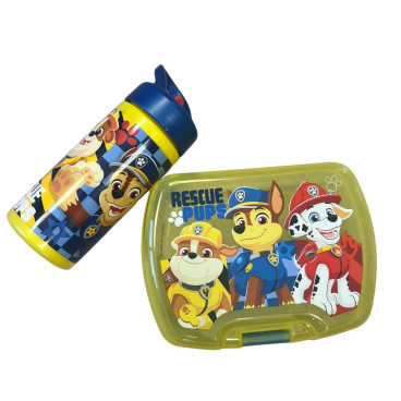 Set Repas Enfant PatPatrouille avec Boîte à Gouter et Gourde 420ml Plastique Jaune pour Ecole et Sorties